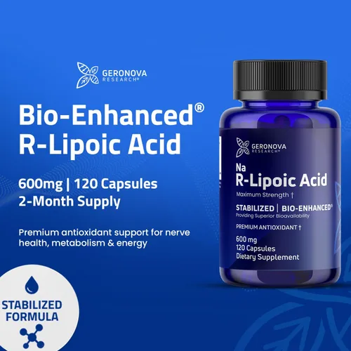 Vista 3 de Geronova Research® Bio-Enhanced® Ácido R-Lipoico - 600 mg, 120 Cápsulas