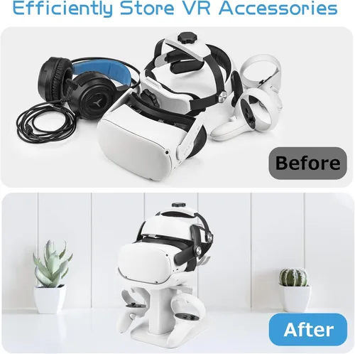 Vista 2 de Lengneoi VR Stand Headset Display Holder and Controller Mount Station for MetaOculus Quest 2QuestRift SValve IndexHP Reverb G2 Headset and Touch