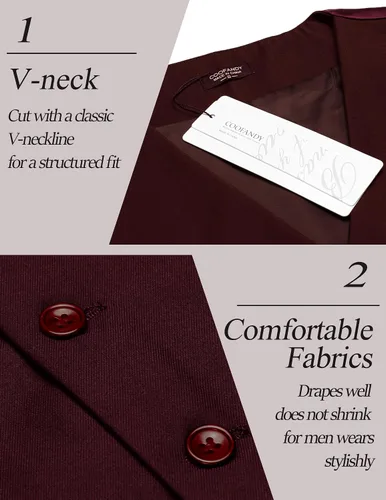 Vista 4 de Coofandy chaleco para traje o esmoquin con 5 botones, para hombre.