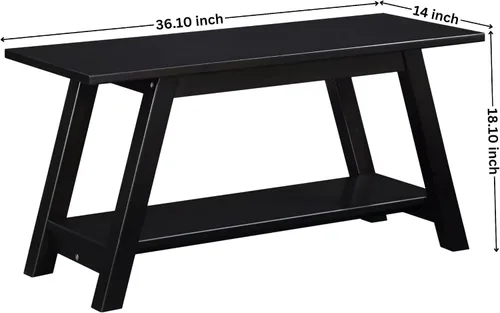 Vista 2 de Roundhill Furniture Elyz - Banco de madera maciza con estante, 36.10 pulgadas de largo, color espresso