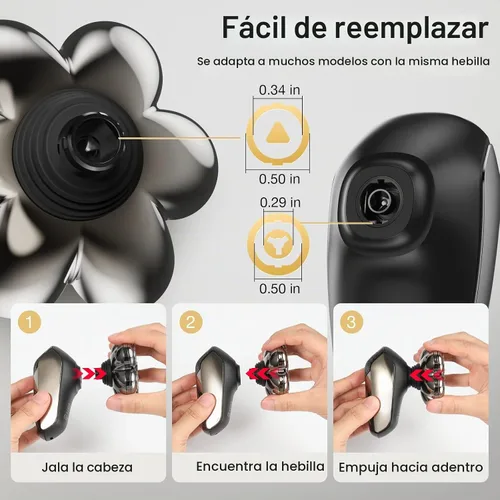 Vista 7 de 7 cuchillas flotantes de cabezal de afeitado de repuesto, cabezales de cuchilla de afeitadora lavables de repuesto para afeitadora de cabeza