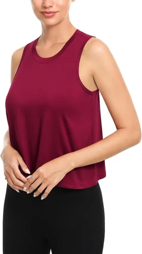 Vista 2 de Paquete de 4 camisetas cortas de entrenamiento para mujer, cuello alto, sin mangas, atléticas, fluidas, musculares, camisetas de gimnasio