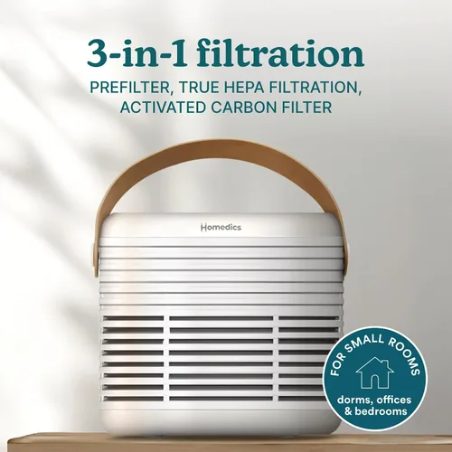 Vista 2 de Homedics Purificador de aire con filtro HEPA verdadero para habitaciones medianas de hasta 447 pies cuadrados, elimina el 99.97% de alérgenos