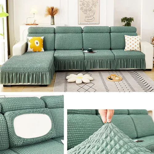 Vista 15 de Fundas elásticas para cojín en forma de L, funda de sofá modular de 1/2/3/4 asientos, con falda, sillón, sofá biplaza, protector de muebles