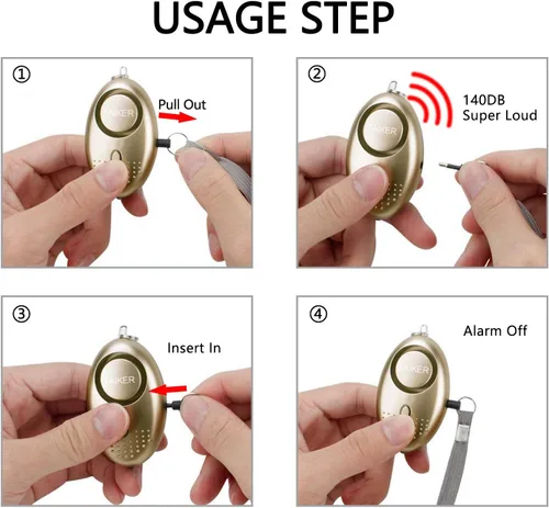 Vista 4 de Alarma personal para mujeres, llavero de alarma de seguridad de autodefensa de emergencia de 140 dB con luz LED para mujeres, niños y ancianos