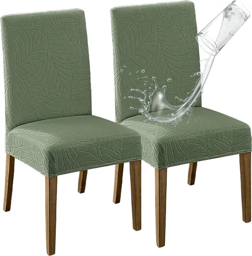 Vista 18 de MOSAYT Juego de 2 fundas para sillas de comedor 100% impermeables, súper ajuste elástico jacquard Parson, fundas extraíbles y lavables para sillas