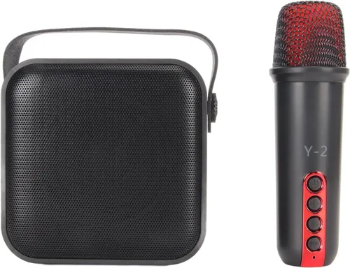 Vista 8 de Juego de mini máquina de karaoke con altavoz, micrófono inalámbrico, gran campo de sonido, chip profesional, múltiples conexiones, batería de larga