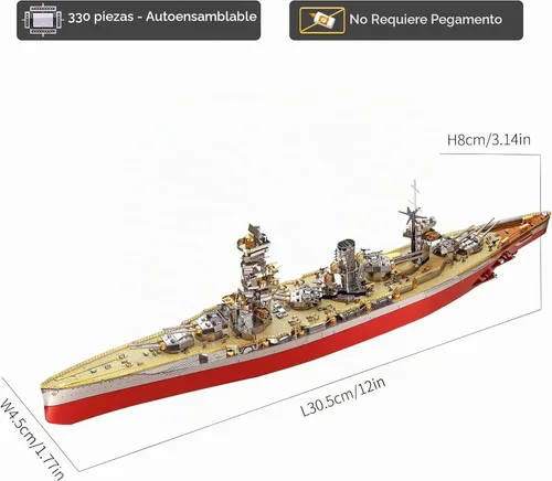 Vista 3 de Piececool Rompecabezas de metal 3D, kit de modelo de buque de guerra, acorazado Fuso, kit de construcción de modelos militares de embarcación