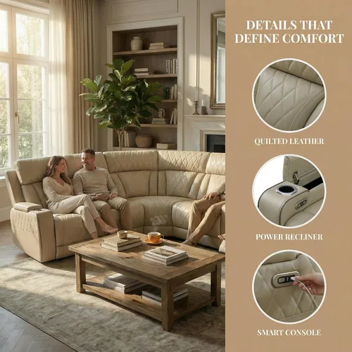 Vista 7 de FUOROLA Sofá modular de gran tamaño, sofá modular de cuero con reclinable, sofás seccionales para sala de estar, sofá reclinable de piel sintética