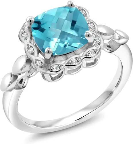 Vista 113 de Gem Stone King Anillo de compromiso de plata de ley 925 de 0.315 in con piedra natal y zafiro blanco creado Anillo de compromiso de boda