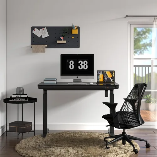 Vista 2 de kowo 48 "K302 vidrio templado eléctrico de madera escritorio de pie con cajón (negro)