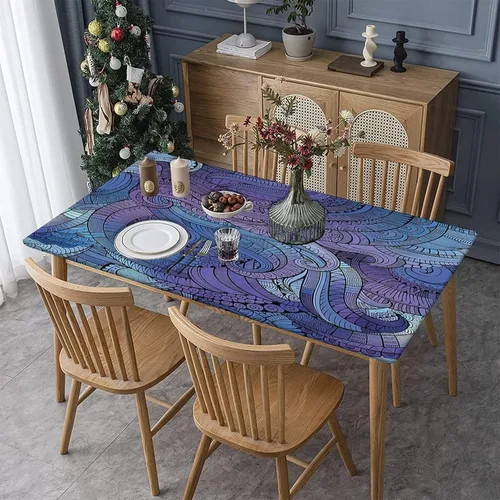 Vista 2 de Mantel ajustable elástico decorativo abstracto, mantel rectangular de 24 x 48 pulgadas para mesa plegable de 4 pies, estampado arabesco de cachemira