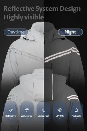 Vista 2 de CREATMO US Chaqueta impermeable plegable para hombre con capucha extraíble