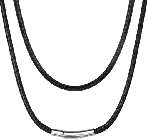 Vista 14 de ChainsHouse Collar de Cuero Negro Trenzado Impermeable con Cierre, Cadena de Cuerda DIY para Hombre y Mujer para Colgante, Personalización a. 0.079