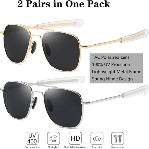 Vista 2 de RCXKOOM Mens Aviator Sunglasses American Army Military Pilot Polarized Sunglasses Bayonet Temples