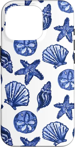 Vista 20 de Funda azul para iPhone 16, diseño de conchas marinas náuticas para nieta costera