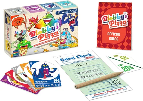 Vista 2 de Semper Smart Games Blobby's Pizza Math Card Game: ¡Concurso de comer pizza estratégicamente loco entre lindos monstruos!