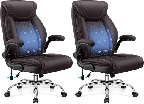 Vista 11 de BestGlory Silla de oficina ejecutiva con soporte lumbar, silla de escritorio ergonómica grande y alta, silla de cuero cómoda con respaldo alto