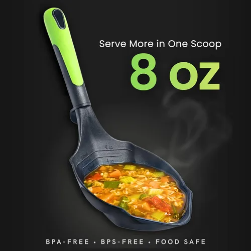 Vista 2 de Cucharón de sopa -500F resistente al calor y sin bisfenol A. Cuchara de cucharón antiarañazos de 8 onzas. Cucharas antiadherentes para salsa pasta.