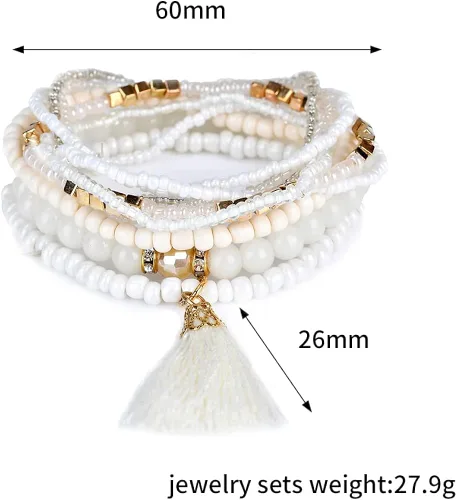 Vista 4 de LUREME Bohemia Perlas Borla Multi Strand Texturizado Brazalete apilable Pulsera Set (bl003054)