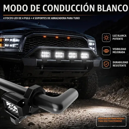 Vista 5 de ASLONG 4 unidades de luces LED estroboscópicas de 4 pulgadas, blanco/amarillo ámbar, barra de luz LED antiniebla de conducción con abrazadera