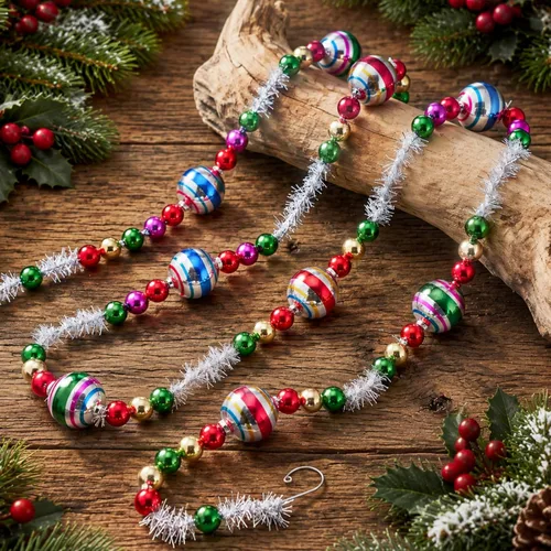 Vista 13 de 2 guirnaldas de Navidad con cuentas de vidrio vintage de 12 pies para árbol
