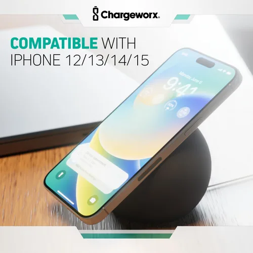 Vista 2 de CHARGEWORX Soporte de carga inalámbrico magnético compatible con Magsafe, soporte de silicona premium para iPhone 16/15/14/13/12, gestión discreta