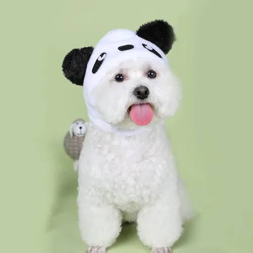 Vista 2 de Gorro de felpa para mascotas, disfraz de perro a la moda, sombrero de punto compatible con panda de Navidad, S