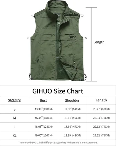 Vista 2 de Gihuo Chaleco de pesca ligero de secado rápido para hombre con múltiples bolsillos