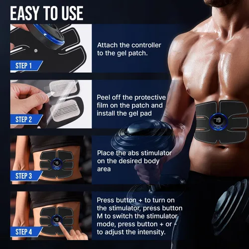 Vista 4 de Abs Muscle - Tónico portátil - Equipo de entrenamiento para hombres y mujeres, abdominal, ejercicio de oficina en casa, 10 unidades de almohadillas