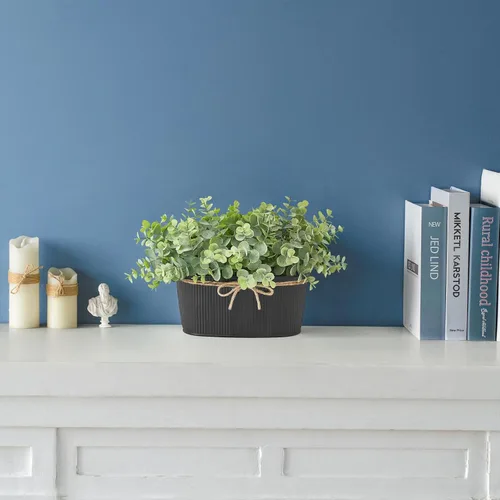 Vista 8 de Dahey Plantas artificiales de eucalipto en maceta para interiores, plantas falsas para decoración del hogar estilo granja, macetas de cerámica