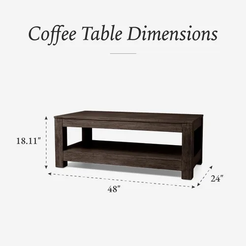Vista 3 de Maven Lane Paulo - Mesa de centro rectangular de 18 pulgadas con almacenamiento, madera maciza marrón, ideal para sala de estar y sala de estar