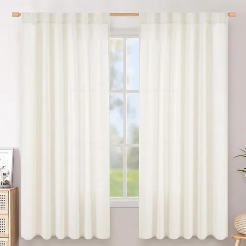Vista 98 de BGment Cortinas cortas de lino marfil de 36 pulgadas de largo para ventanas de cocina, pequeñas cortinas texturizadas rústicas para café sobre