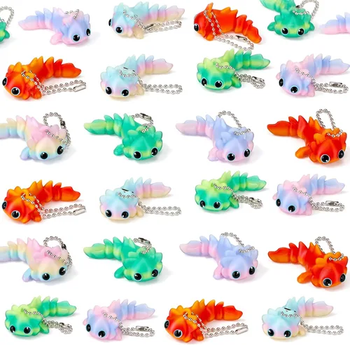 Vista 12 de Novabright 24 piezas 3D impreso leopardo Gecko llavero mini animal articulado flexible Fidget lindo regalo divertido para recuerdos de fiesta