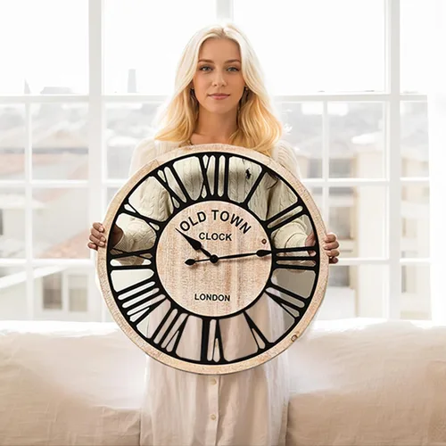 Vista 2 de EMAX HOME Reloj de pared grande – Reloj de pared decorativo de estilo rústico estilo granja, diseño de números romanos rústicos, reloj de pared