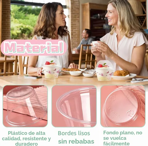 Vista 3 de 100 vasos de plástico transparente de 8 onzas con tapas de cúpula sin agujero, tazas de parfait desechables con tapas de cúpula, taza de postre
