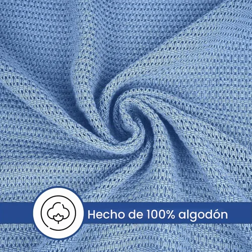 Vista 3 de Linteum Textile Supply Manta de tejido leno azul, tamaño Queen 100% algodón, ligera, cálida, esponjosa, suave y duradera, manta de cama premium