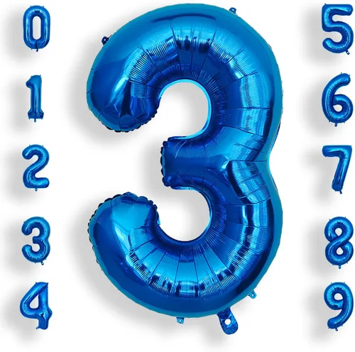 Vista 9 de AULE Globos grandes de 40 pulgadas con números 0 azules, globos grandes de números de aluminio, decoraciones de fiesta de cumpleaños de helio
