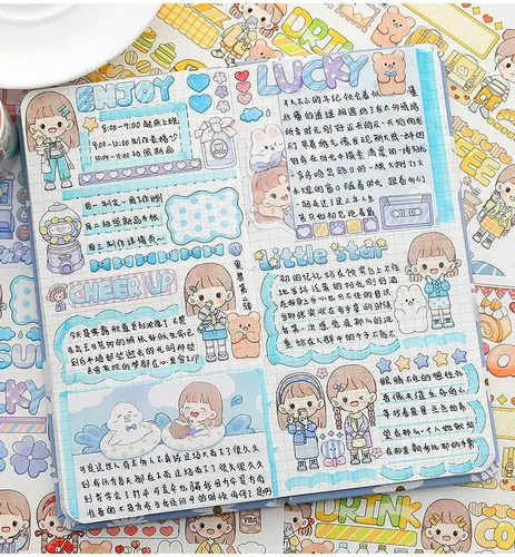 Vista 2 de Juego de cintas kawaii washi, lindas calcomanías decorativas japonesas para diario, álbumes de recortes, manualidades para niños, suministros