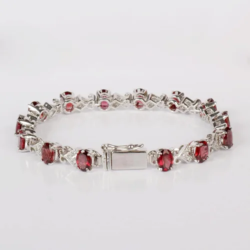Vista 3 de GEMHUB Pulsera de piedras preciosas de granate rojo de 0.71 oz de forma ovalada de plata de ley de 7 pulgadas con cierre de seguridad, Piedra