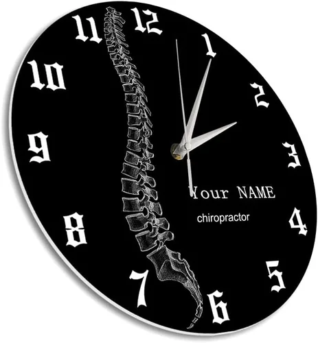 Vista 3 de Reloj de pared personalizado de 12 pulgadas, para terapeuta de columna vertebral, negro, redondo, analógico, sin tictac, sin alarma, adulto, unisex