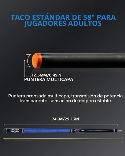 Vista 2 de KONLLEN Carbon Fiber Pool Cue Stick 58-inch Professional Pool Sticks for Adults Full Carbon Technology 1.0 Taco azul