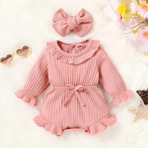 Vista 6 de YOUNGER TREE Mameluco de manga larga para bebé recién nacido, con cuello con volantes, traje vintage de una pieza