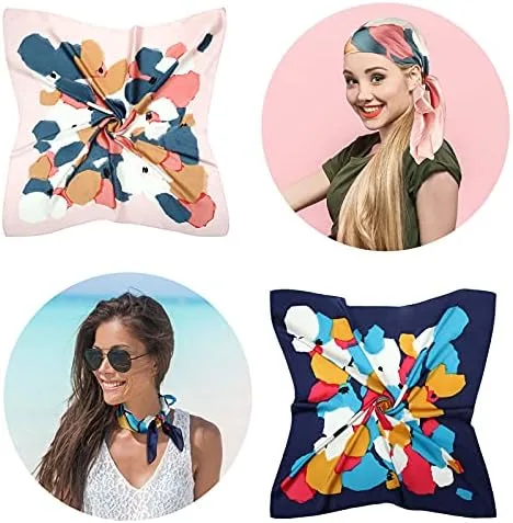 Vista 4 de Honoson 3 pañuelos de satén para la cabeza de mujer, bufanda de seda como para dormir, bufanda de cuello para mujer, 27.6 x 27.6 pulgadas