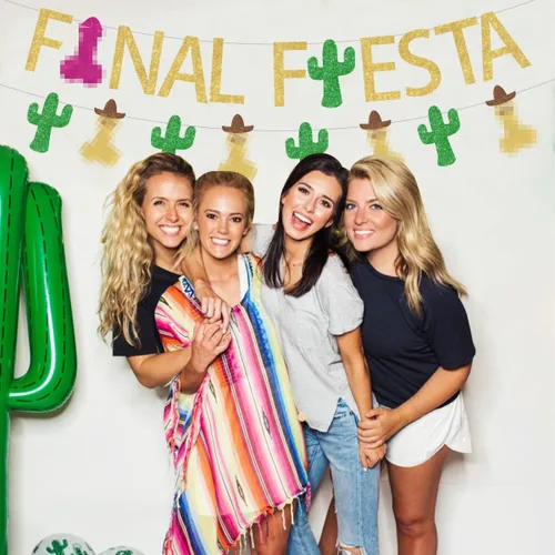 Vista 3 de Cartel de fiesta de despedida de soltera, divertida guirnalda de cactus para decoraciones de despedida de soltera mexicana, compromiso de cactus