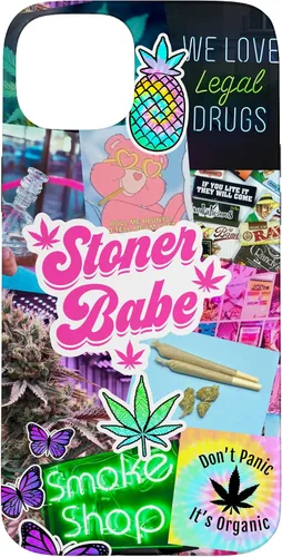 Vista 9 de Girly Stoner - Funda para iPhone 17 con collage de cannabis, marihuana 420