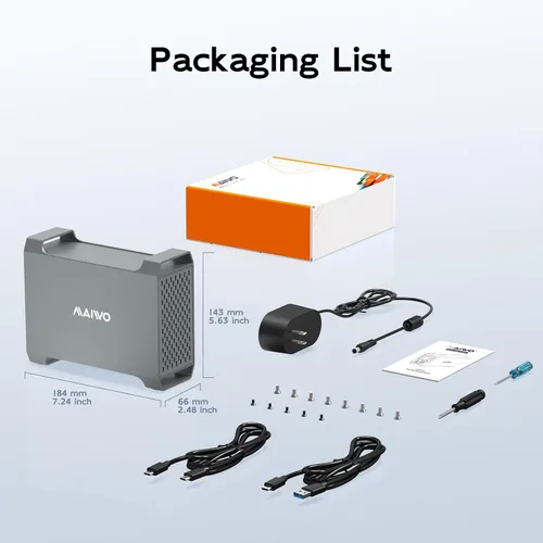 Vista 7 de MAIWO Caja RAID de doble bahía para disco duro SATA de 3.5" con ventilador de refrigeración, carcasa SATA USB 3.1 tipo C con 4 modos de incursión