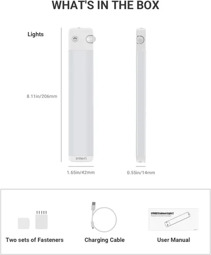 Vista 9 de Lyridz Luces recargables para debajo del gabinete con sensor de movimiento ajustable de 90 grados, luces LED inalámbricas de armario de 1500 mAh
