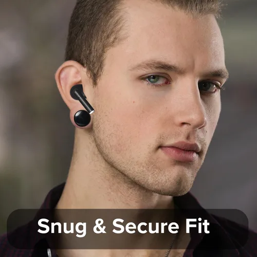 Vista 9 de Coby Auriculares inalámbricos con estuche de carga de lectura de batería LCD, mini auriculares intrauditivos Bluetooth con micrófono integrado, Negro