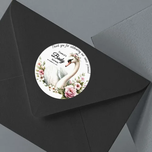 Vista 3 de Etiquetas personalizables con diseño de cisne, calcomanías de agradecimiento para negocios, 100 calcomanías de 2 x 2 pulgadas